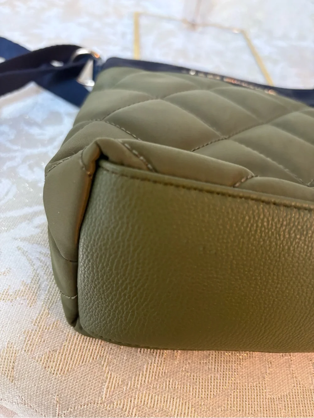 Tommy Hilfiger Olive and Navy Quilted Crossbody Bag